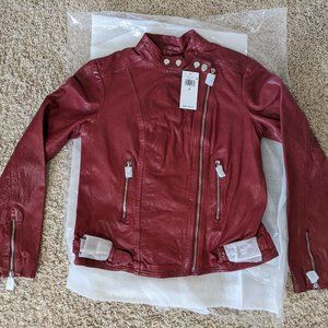 NWT Lauren Ralph Lauren Burnished Leather Moto Jacket in Bright Clay Size 8